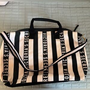 Victoria's Secret Black and Pink Striped Bag